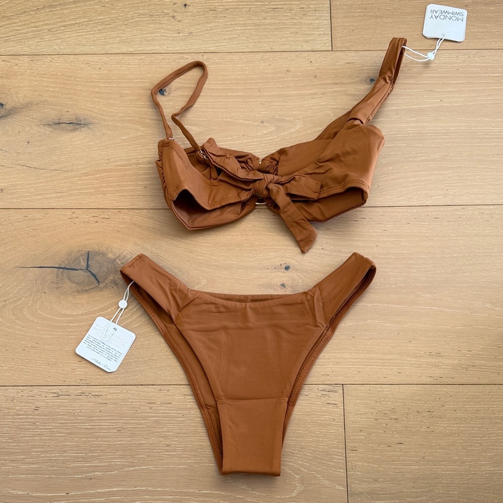 Monday Swimwear Rust Brown Ring-Detail Bikini Set - Picture 2 of 2
